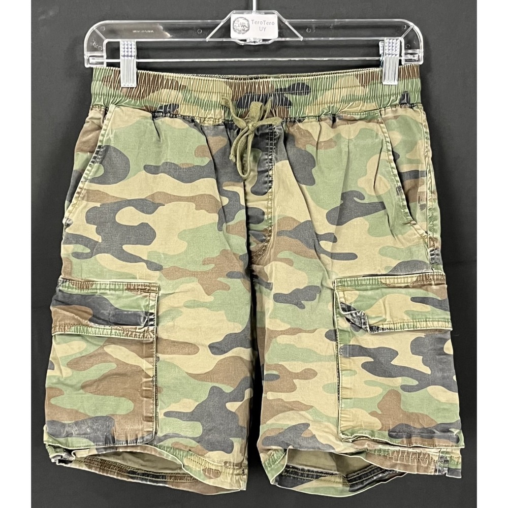 LCKR by Foot Locker Mens Green Camo Cargo Shorts Elastic Waist Stretch Cotton S